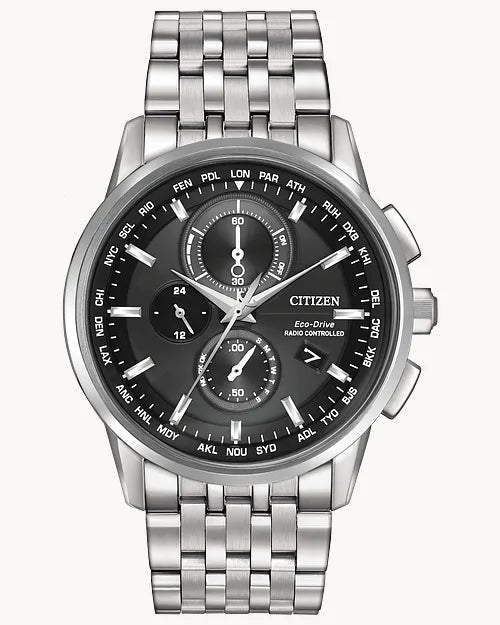 Citizen Mens Eco-Drive World Chronograph AT Stainless Steel WR100