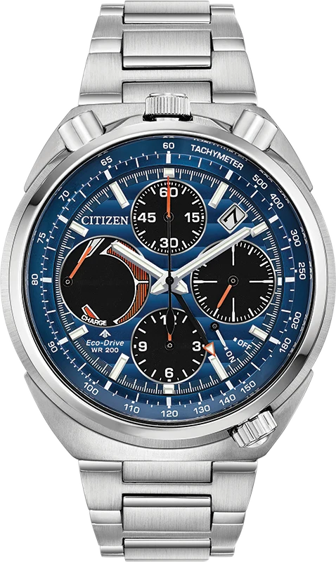 Citizen Mens Eco-Drive Stainless Steel Blue Face WR200 Promaster Tsuno Chrono Racer