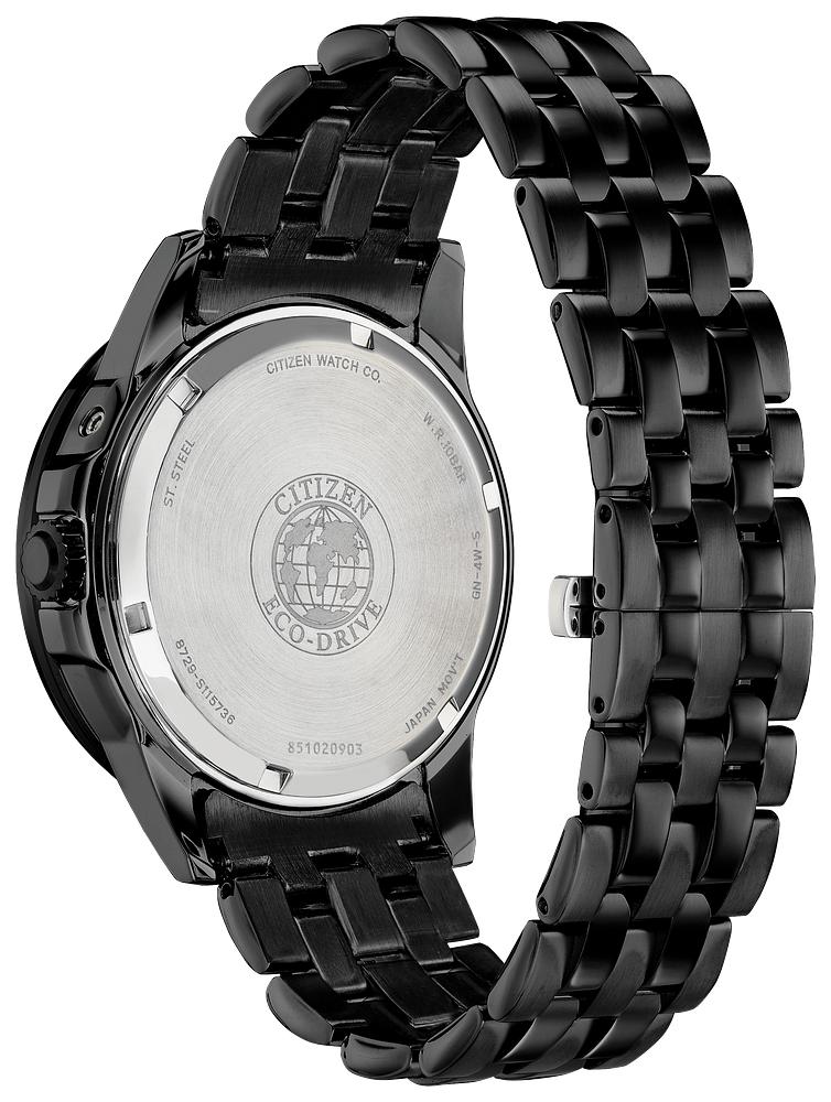Citizen Mens Eco-Drive Calendrier Classic Gray Stainless Steel Case, Black Stainless Steel Bracelet, Black Dial, WR 100M