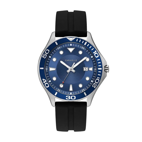 Bulova Mens Caravelle Sport Stainless Steel Blue Face Silicone Strap WR30