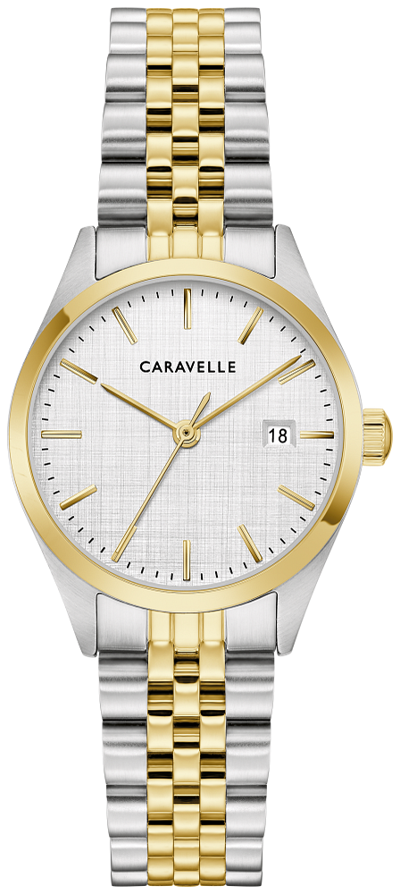 Bulova Ladies Caravelle Classic Two-Tone Stainless Steel Case, Two-Tone Stainless Steel Bracelet, Silver-White Dial, WR 30M
