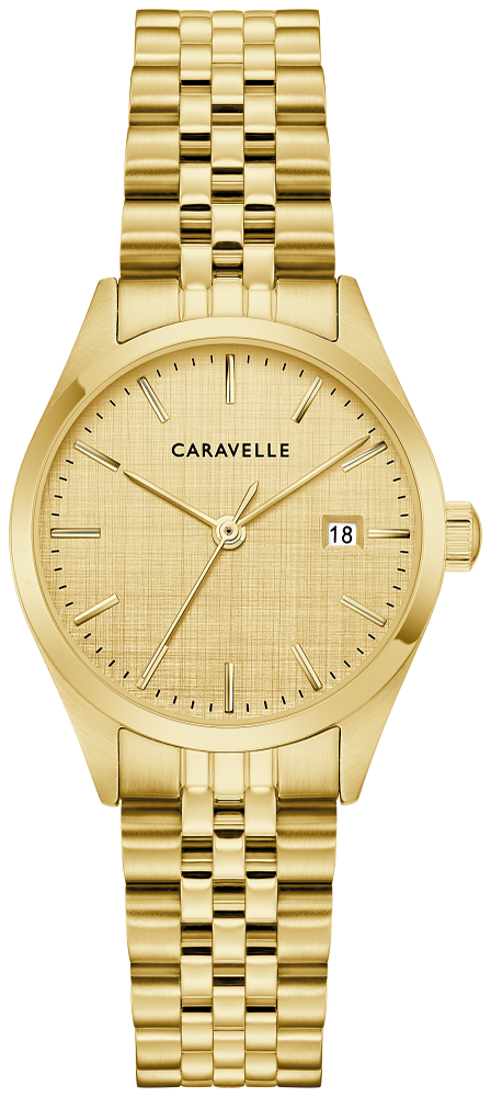 Bulova Ladies Caravelle Classic Gold-Tone Stainless Steel Case, Gold-Tone Stainless Steel Bracelet, Champagne Dial, WR 30M