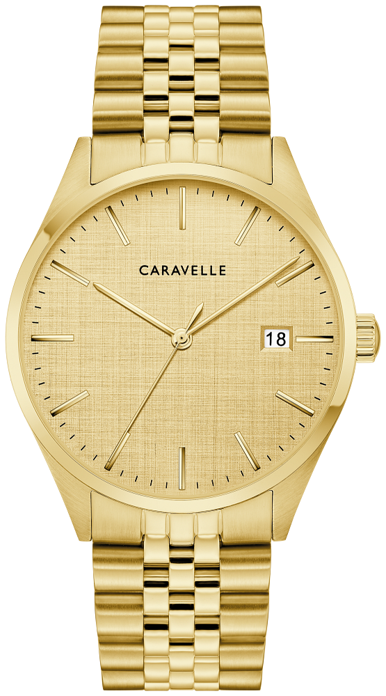 Bulova Mens Caravelle Classic Gold-Tone Stainless Steel Case, Gold-Tone Stainless Steel Bracelet, Champagne Dial, WR 30M