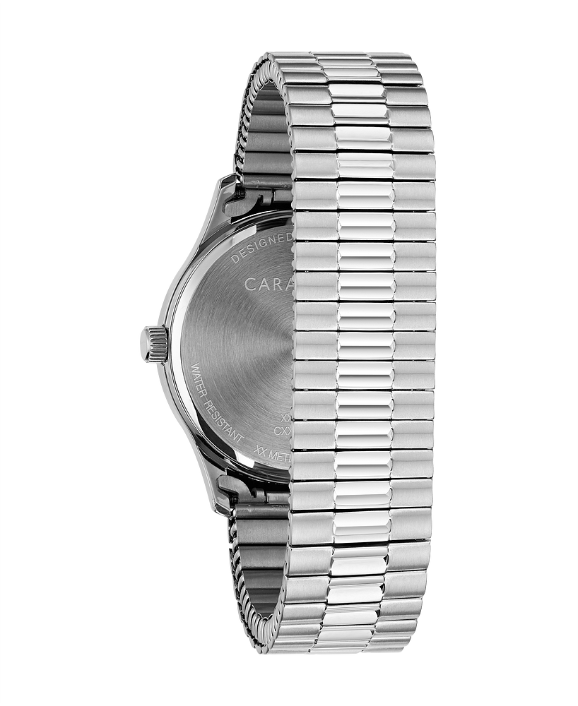 Bulova Mens Caravelle Traditional Silver-Tone Stainless Steel Case, Silver-Tone Stainless Steel Expansion, Blue Dial, WR 30M
