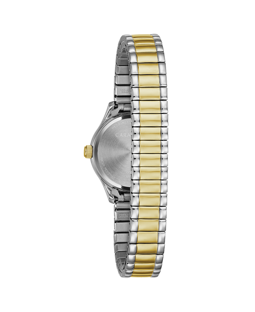 Bulova Ladies Caravelle Traditional Two-Tone Stainless Steel Case, Two-Tone Stainless Steel Expansion, Silver-White Dial, WR 30M