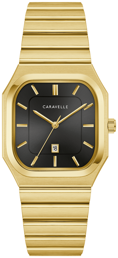 Bulova Mens Caravelle Vintage Dress Gold-Tone Stainless Steel Case, Gold-Tone Stainless Steel Bracelet, Black Dial, WR 30M