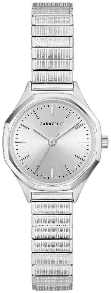 Bulova Ladies Caravelle Vintage Dress Silver-Tone Stainless Steel Case, Silver-Tone Stainless Steel Expansion, Silver-White Dial, WR 30M