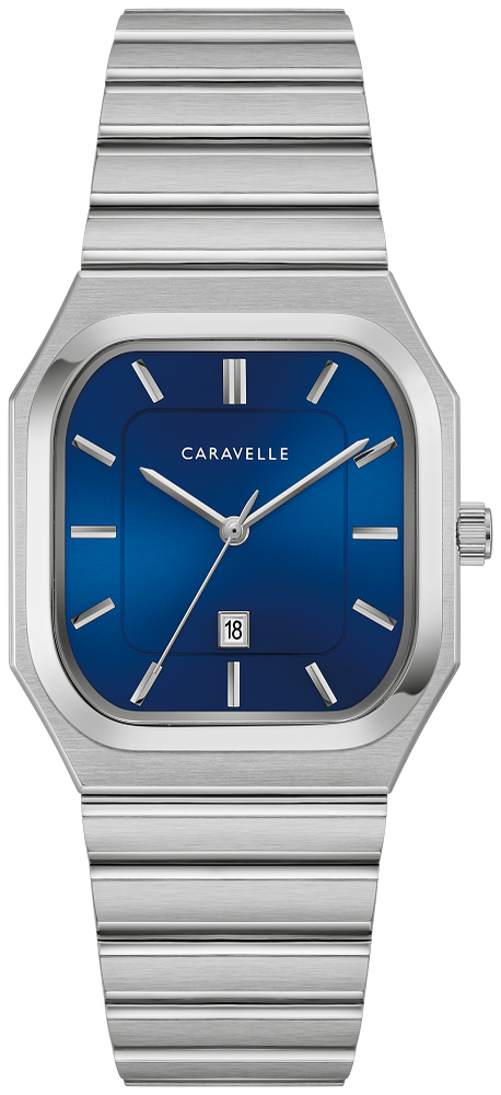 Bulova Mens Caravelle Vintage Dress Silver-Tone Stainless Steel Case, Silver-Tone Stainless Steel Bracelet, Blue Dial, WR 30M