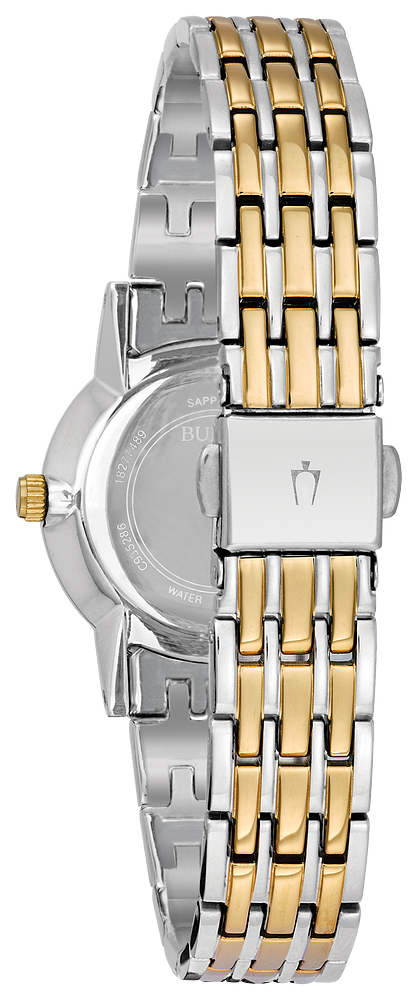 Bulova Ladies Classic Two-Tone Stainless Steel Case, Two-Tone Stainless Steel Bracelet, Silver-White Dial, WR 30M