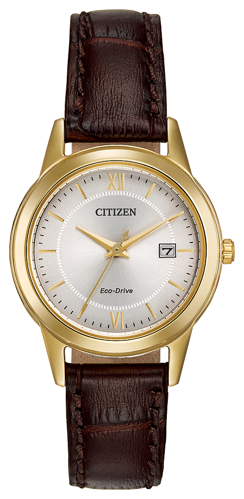 Citizen Ladies Eco-Drive Corso Dress/Classic Gold-Tone Stainless Steel Case, Brown Leather Strap, Silver-Tone Dial, WR 30M