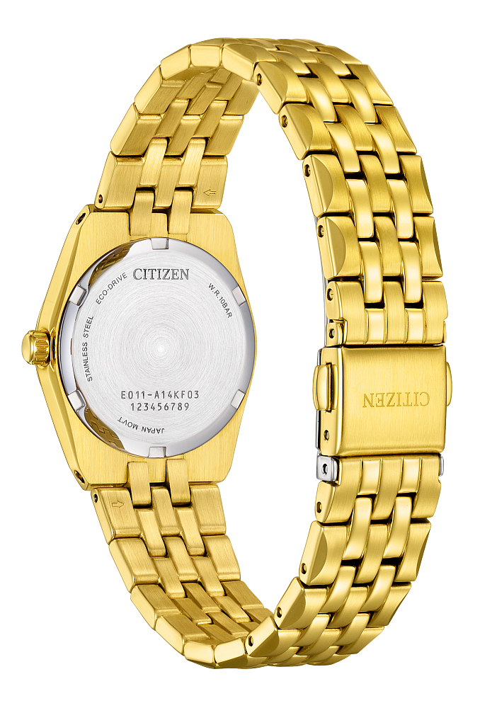 Citizen Ladies Eco-Drive Corso Dress/Classic Gold-Tone Stainless Steel Case, Gold-Tone Stainless Steel Bracelet, Black Dial, WR 100M