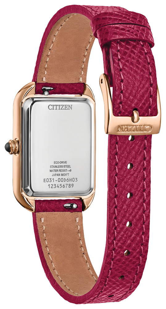 Citizen Ladies Eco-Drive Dress Classic Rose Gold-Tone Stainless Steel Case, Pink Leather Strap, White Mother of Pearl Dial, WR 30M