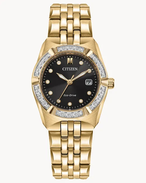 Citizen Ladies Eco Drive Corso 24-Diamond Bezel YGP Black Dial