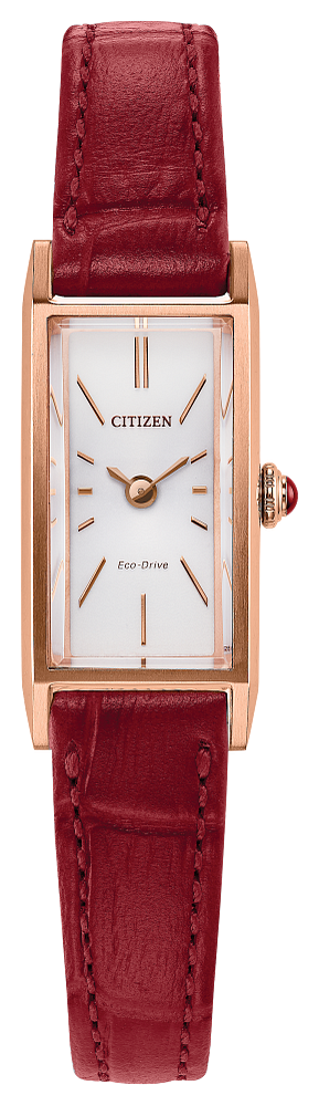 Citizen Ladies Eco-Drive Fio Dress/Classic Pink Gold-Tone Stainless Steel Case, Red Leather Strap, White Dial, WR 30M