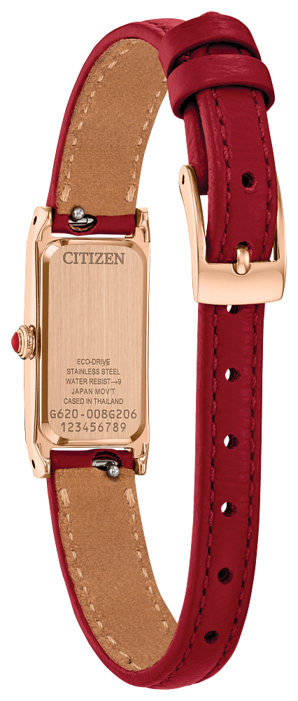 Citizen Ladies Eco-Drive Fio Dress/Classic Pink Gold-Tone Stainless Steel Case, Red Leather Strap, White Dial, WR 30M