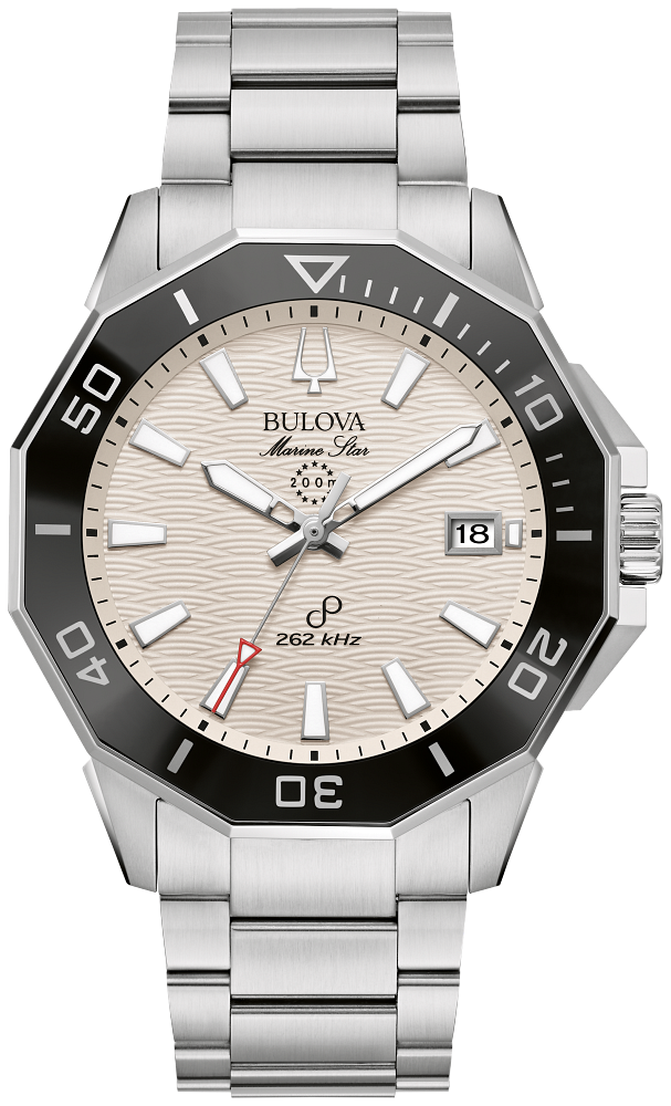Bulova Mens Marine Star Series C Silver-Tone Stainless Steel Case, Silver-Tone Stainless Steel Bracelet, White Dial, WR 200M