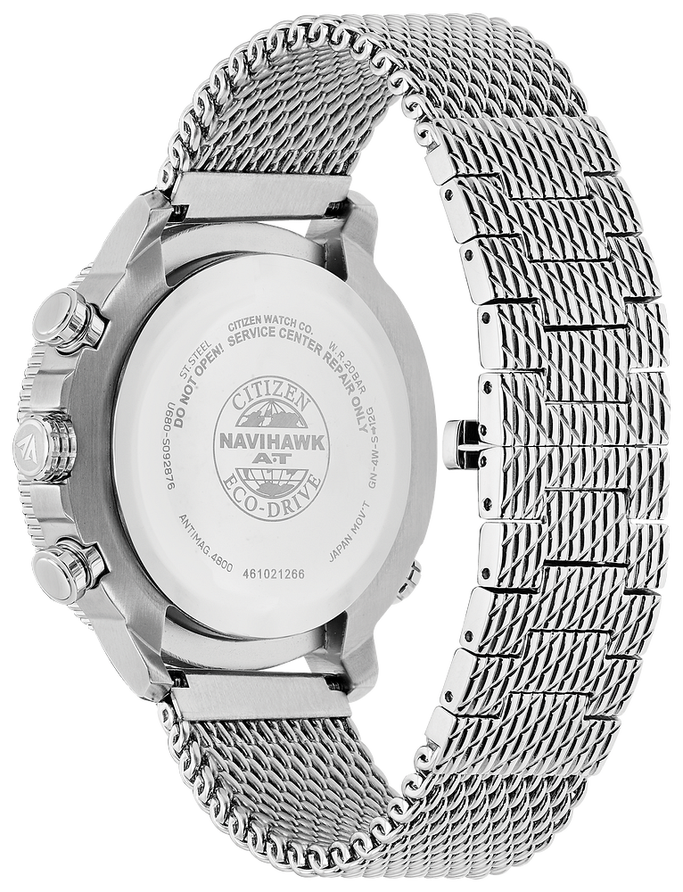 Citizen Mens Eco-Drive Promaster Navihawk A-T Silver-Tone Stainless Steel Case, Silver-Tone Stainless Steel Bracelet, Black Dial, WR 200M