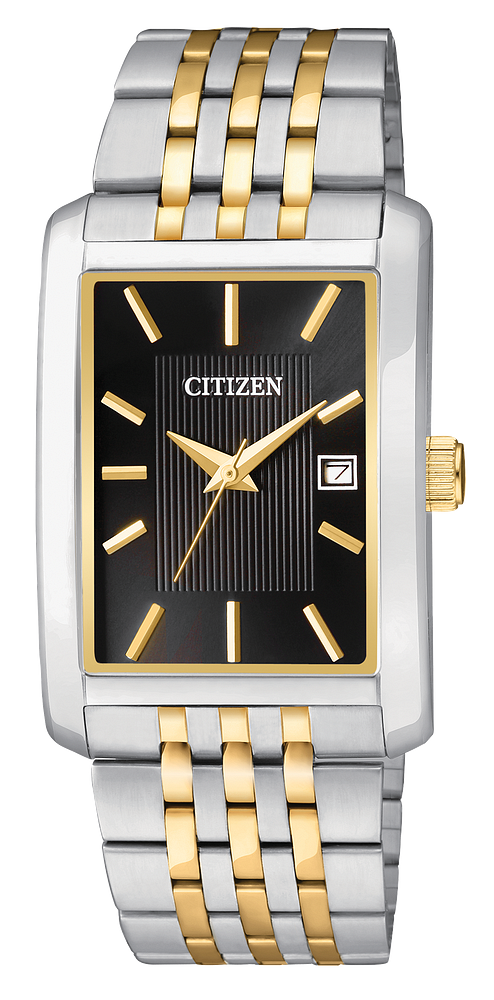Citizen Mens Quartz Two-Tone Stainless Steel Case, Two-Tone Stainless Steel Bracelet, Black Dial, WR 30M