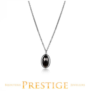 ELLE 925 Mystere Genuine Obsidian Oval Necklace 16+2