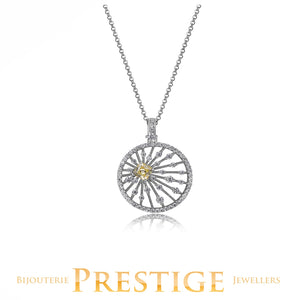 ELLE 925 Starburst Yellow & Clear CZ Circle Necklace 16+2