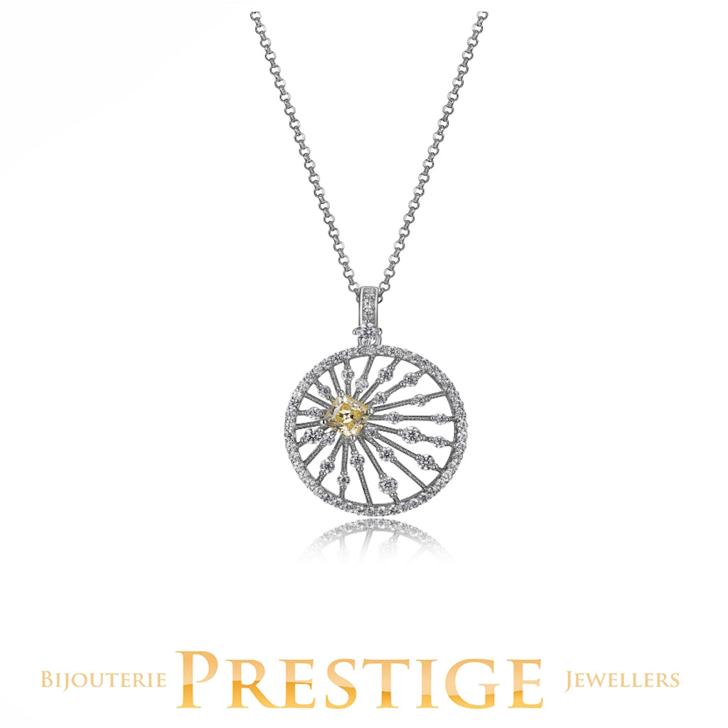 ELLE 925 Starburst Yellow & Clear CZ Circle Necklace 16+2