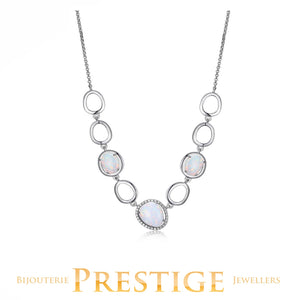 ELLE 925 Halo Created Opal & CZ Link Necklace 16+2