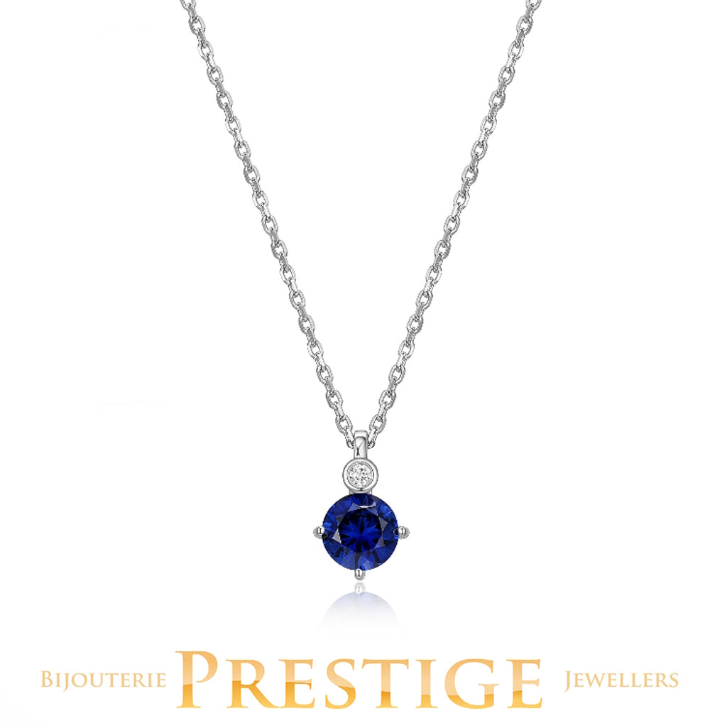 ELLE "Birthstone" Sep Rhodium Plated Created 6mm Round Sapphire