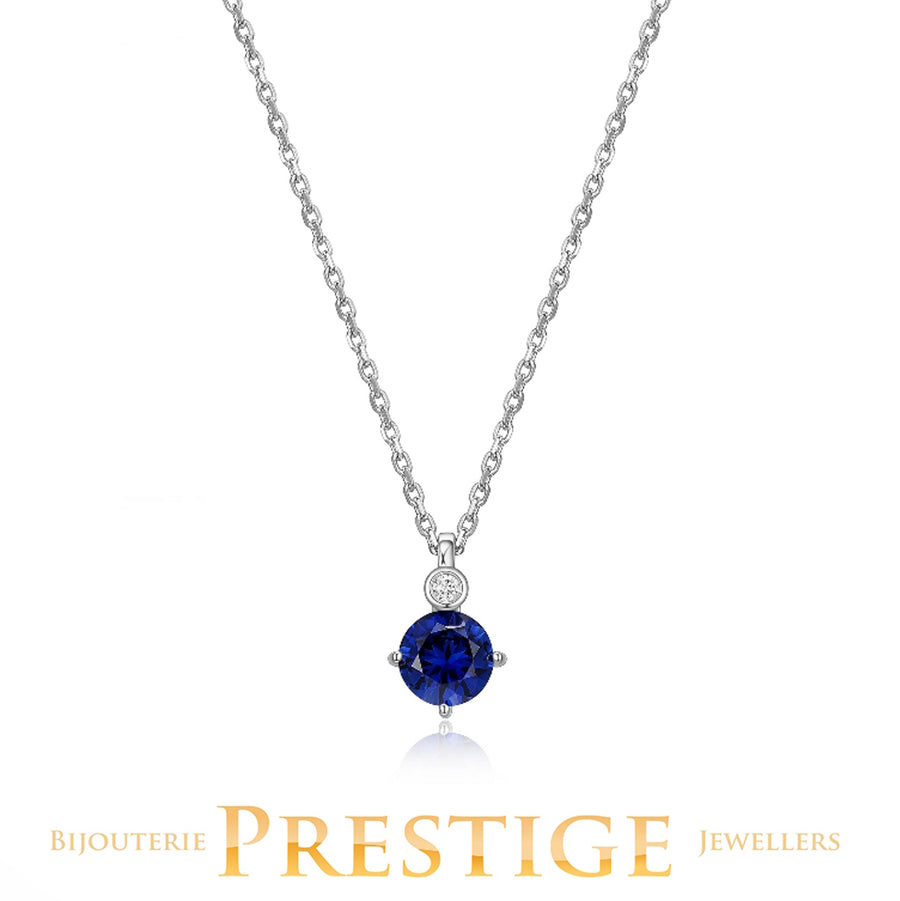 ELLE "Birthstone" Sep Rhodium Plated Created 6mm Round Sapphire