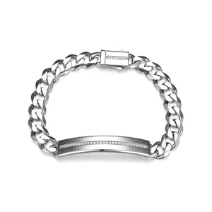 ETHOS "ID" RHOD PLTD CRTD WHITE SAPPHIRE ID (9.5X48.5) BRACELET 8.5"