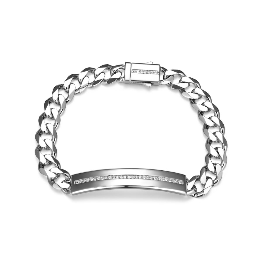 ETHOS "ID" RHOD PLTD CRTD WHITE SAPPHIRE ID (9.5X48.5) BRACELET 8.5"