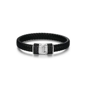 ETHOS "BLACK ICE" 2TONE GEN BLK SAPPHIRE 10MM WIDE LEATHER BRACELET