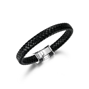 ETHOS "BLACK ICE" 2TONE GEN BLK SAPPHIRE 10MM WIDE LEATHER BRACELET