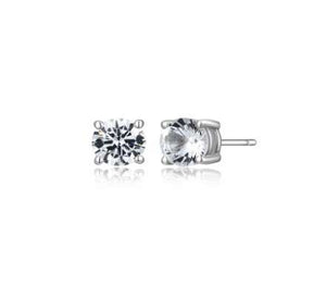 ETHOS "BASIC" RHOD PLTD 6MM CREATED WHITE SAPPHIRE STUD EARRING