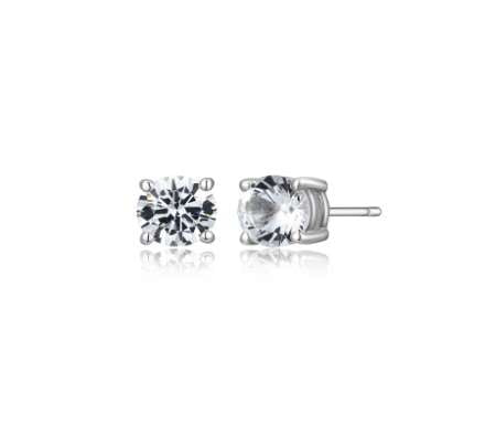 ETHOS "BASIC" RHOD PLTD 6MM CREATED WHITE SAPPHIRE STUD EARRING