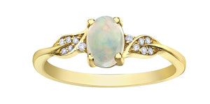 Opal & Diamond Ring 10 Karat Gold