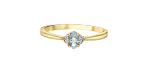 Birthstone Natural Stone & Diamond Ring 10 Karat Gold