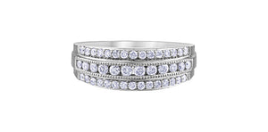 10 Karat Gold Triple Diamond Row Ring