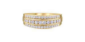 10 Karat Gold Triple Diamond Row Ring