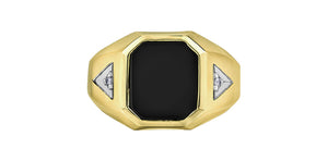 Gents Black Onyx & Diamond Ring 10 Karat Gold (0.03CT TDW)