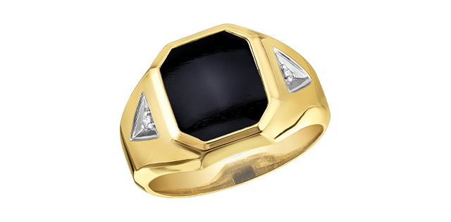 Gents Black Onyx & Diamond Ring 10 Karat Gold (0.03CT TDW)