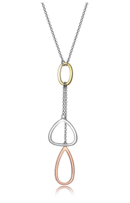 ELLE 925 Trinity 3-Tone Silver Lariat Necklace 17+2