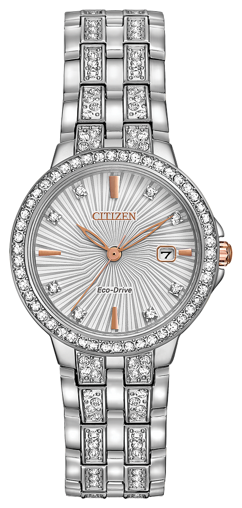 Citizen Ladies Eco-Drive Silhouette Crystal Dress/Classic Silver-Tone Stainless Steel Case, Silver-Tone Stainless Steel Bracelet, Silver-Tone Dial, WR 30M