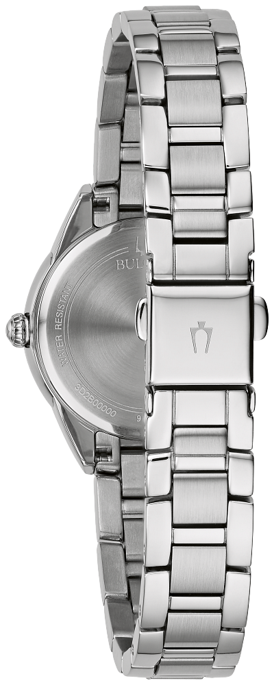 Bulova Ladies Sutton Silver-Tone Stainless Steel Case, Silver-Tone Stainless Steel Bracelet, Pink Dial, WR 30M