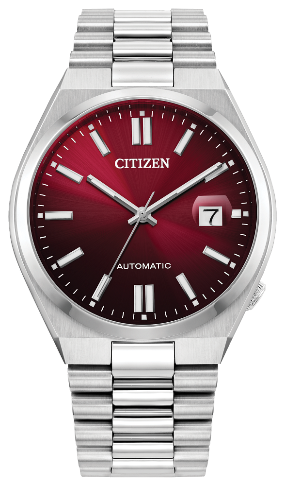 Citizen Mens Automatic Tsuyosa Silver-Tone Stainless Steel Case, Silver-Tone Stainless Steel Bracelet, Red Dial, WR 50M
