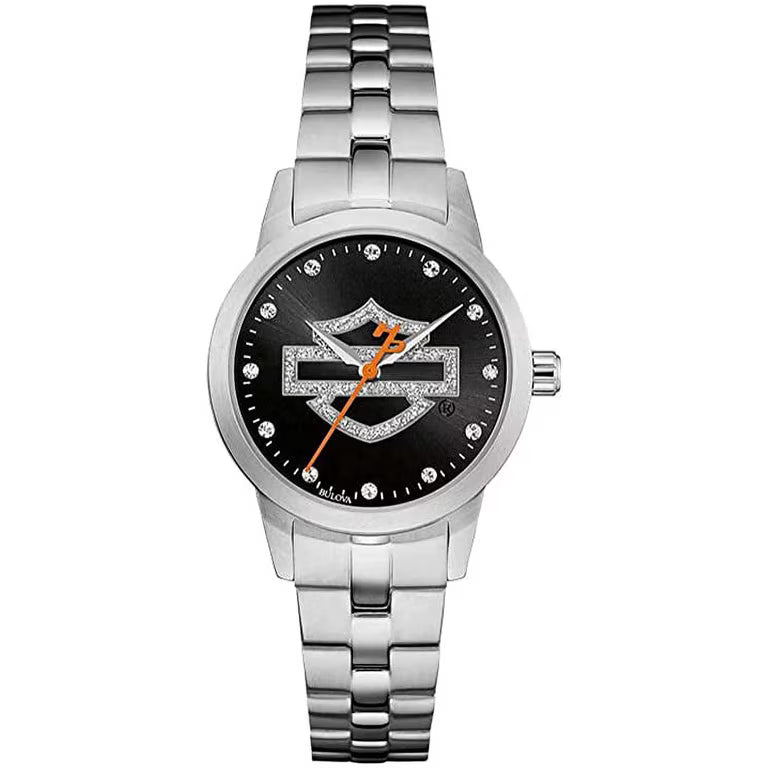 Bulova Womens Harley-Davidson Glitter Collection Stainless Steel Black Face WR50