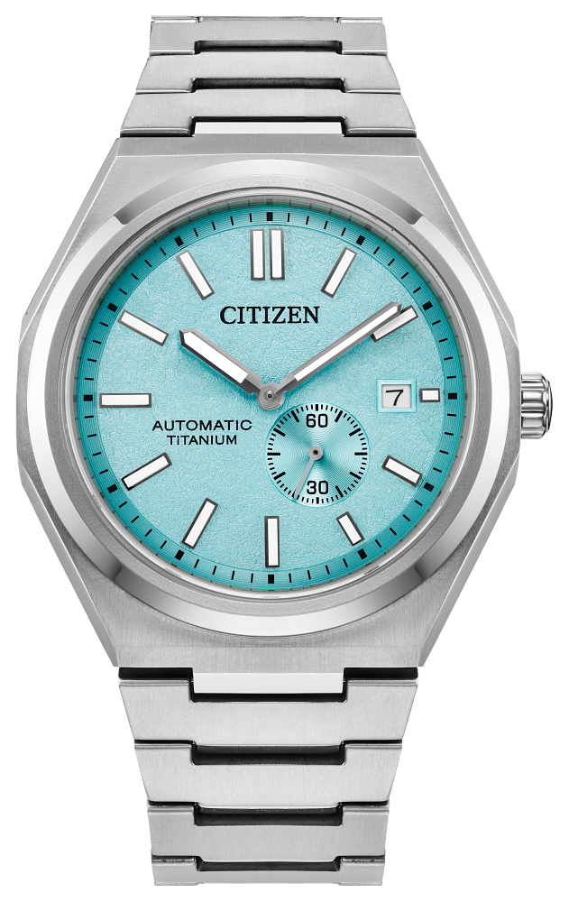 Citizen Mens Automatic Zenshin AUTO Silver-Tone Super Titanium Case, Silver-Tone Super Titanium Bracelet, Aqua Dial, WR 100M