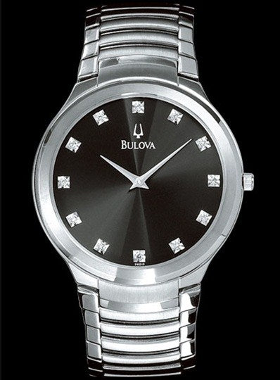 Bulova Mens Stainless Steel Black Face