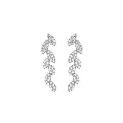 Earrings - Sterling Silver 925 Leaf Ear Climbers Rhodium