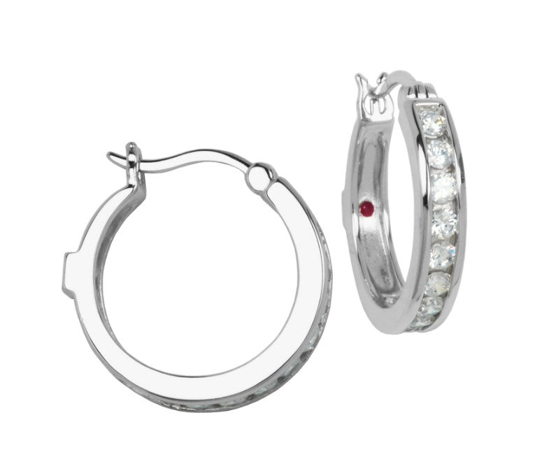 Sterling Silver Rhodium Plated Channel Set Cubic Zirconia 20mm Hoop Earring