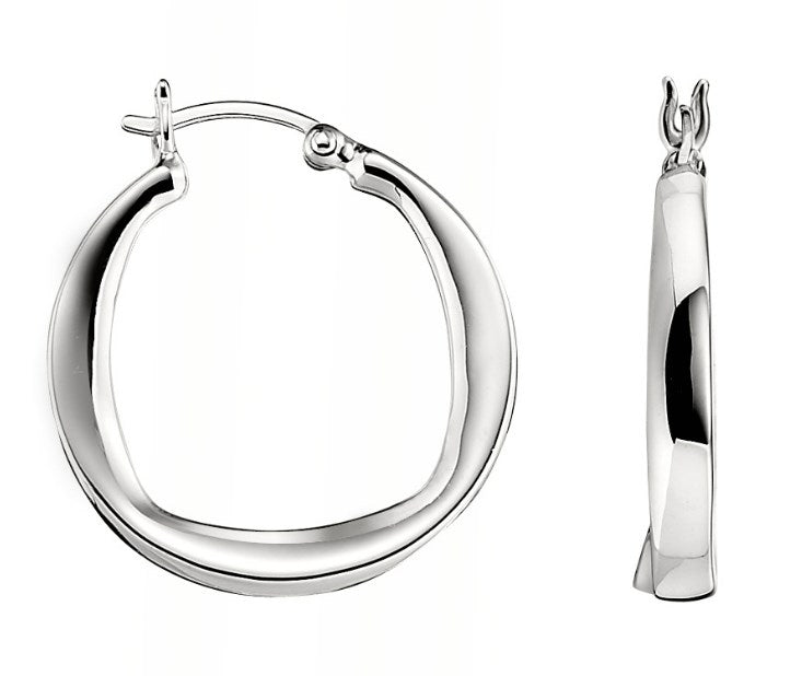 Sterling Silver Rhodium Plated New Form 27mm Hoop Earring